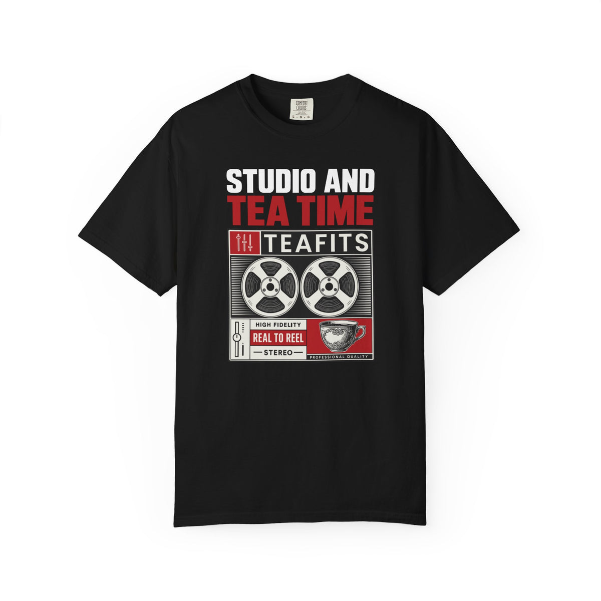 Studio and Tea Time reel tape graphic T-Shirt | Vintage Audio TeaFits