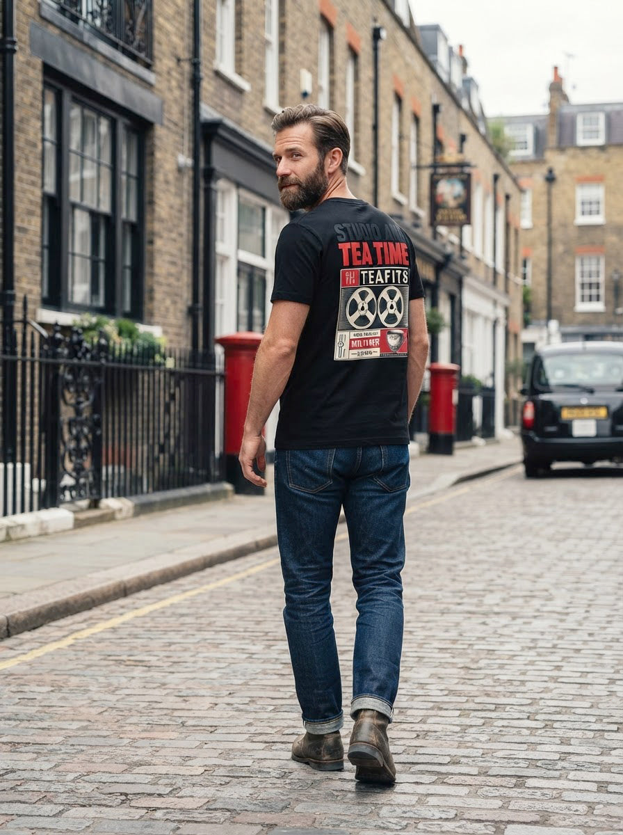 Studio and Tea Time reel tape graphic T-Shirt | Vintage Audio TeaFits