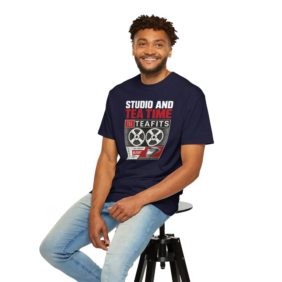 Studio and Tea Time reel tape graphic T-Shirt | Vintage Audio TeaFits