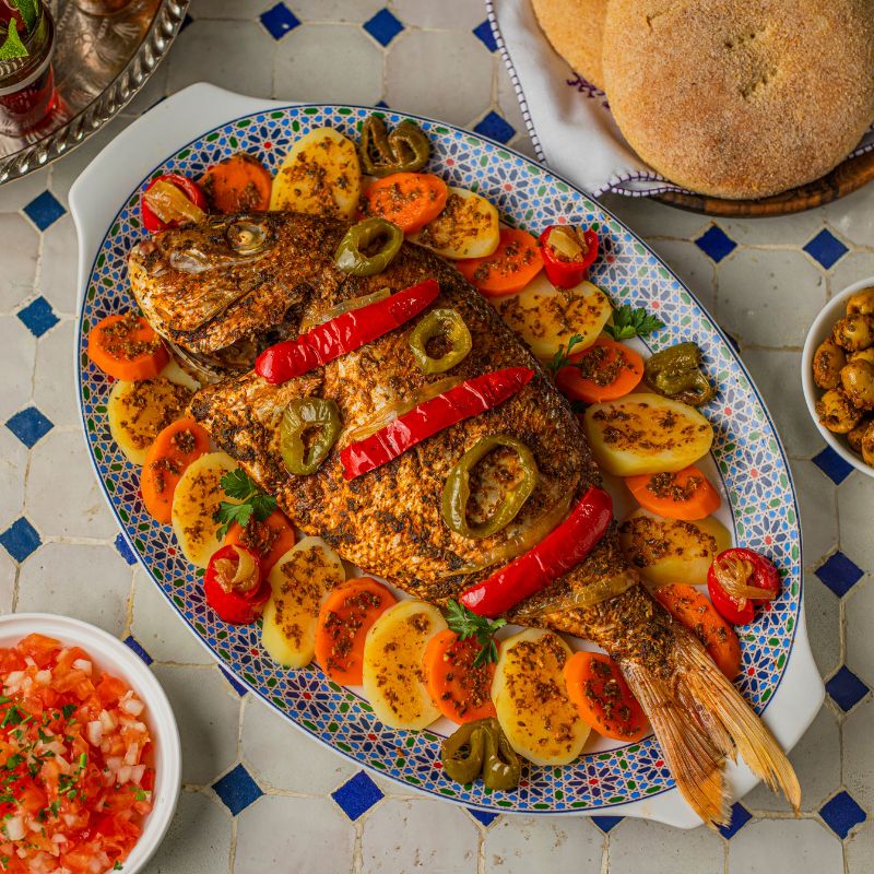 Poisson au four et légumes